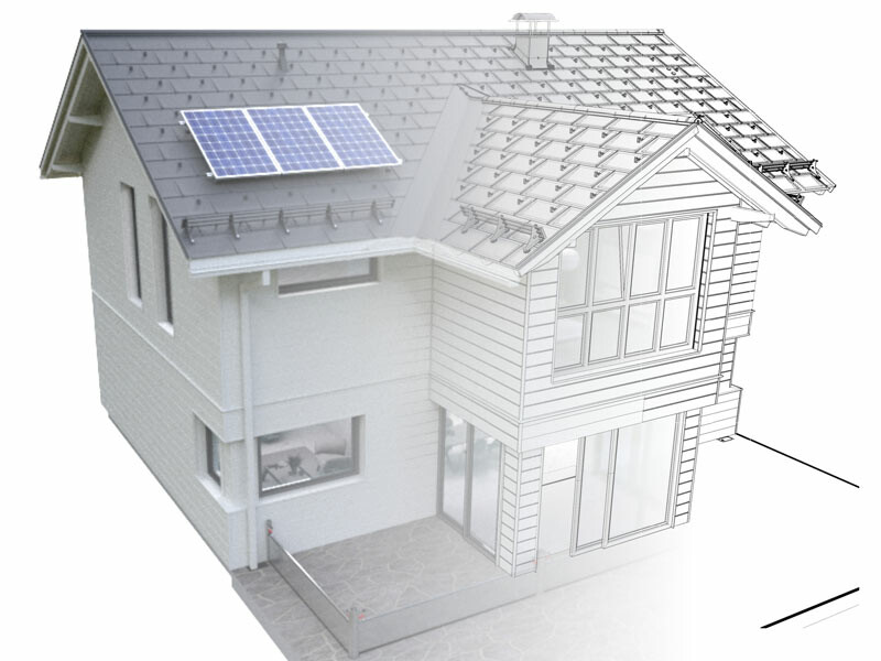 Modèle de maison, représenté avec des données 3D et BIM ainsi qu’une texture