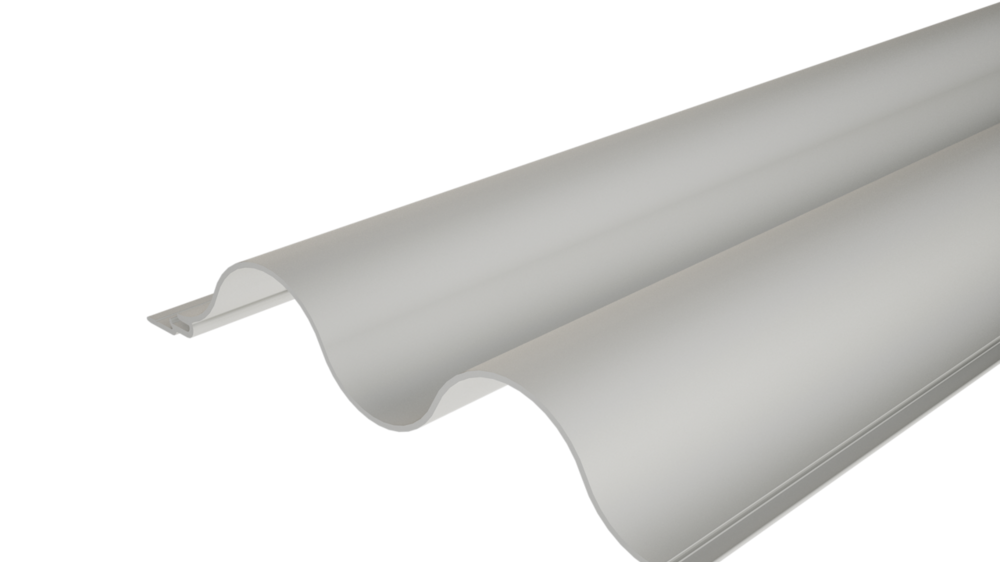 Profilé extrudé sinus 34/100 de PREFA avec surface ondulée, pour la conception de façades ou l'habillage de balcons.