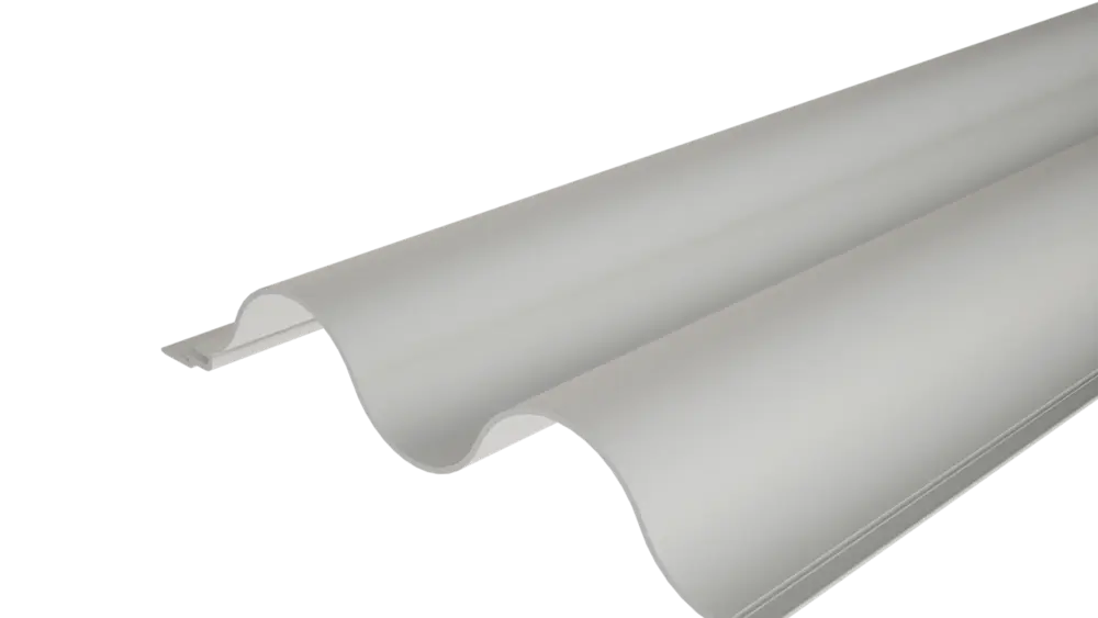Profilé extrudé sinus 34/100 de PREFA avec surface ondulée, pour la conception de façades ou l'habillage de balcons.