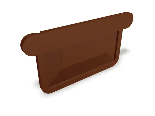 Fond d'égout PREFA en brun – accessoires en aluminium durable pour gouttières, disponible pour les dimensions de gouttières 250, 333 et 400 pour un drainage sûr des toitures.