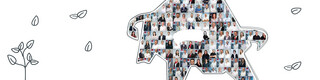 Logo du taureau PREFA rempli des portraits des employés - symbolise les valeurs et les objectifs de PREFA, nous faisons partie de CAG Holding