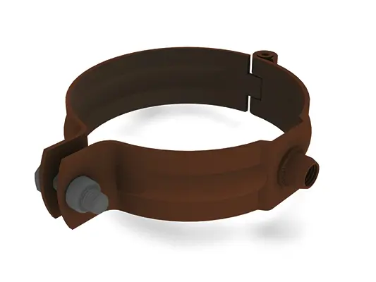 Collier PREFA pour tuyau de descente, brun, Ø 60, 80, 100, 120, 150 mm, avec tige filetée M10, sans goujon, solution de fixation stable pour tuyaux de descente.