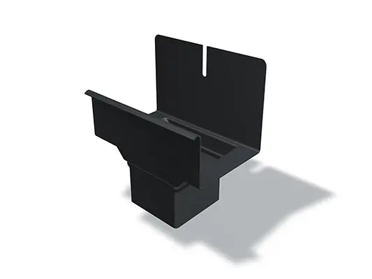 La naissance pour tuyau carré PREFA, disponible dans les dimensions 80/250, 80/333, 100/333 et 100/400 mm, sert à collecter et évacuer efficacement l'eau de pluie dans les systèmes d'évacuation des eaux pluviales.