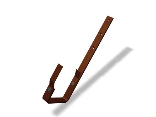 Crochet de gouttière PREFA pour gouttières carrées en brun – support de gouttière stable en aluminium, disponible dans les tailles 250, 333, 400 et 500 pour des gouttières durables.